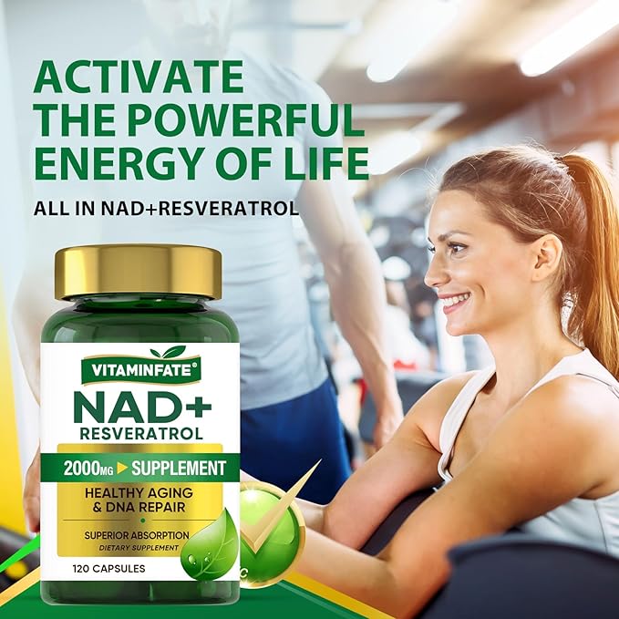 NAD+ Supplement 2000 mg - 120 Capsules True NAD+ & Resveratrol, NMN Alternative Supports Anti-Aging, Cellular Energy & Repair, Metabolism & Brain Boost for Men & Women