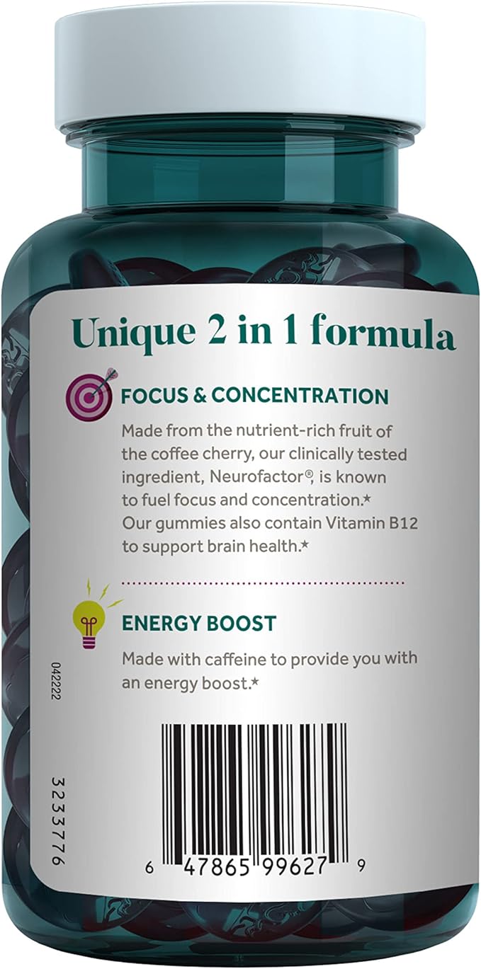 NEURIVA Brain + Energy Gummies, Nootropic Brain Supplements for Focus and Concentration with Neurofactor, Vitamin B12 & Caffeine for an Energy Boost*, 75ct Natural BlackBerry, (Pack of 2)