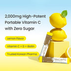 DONGKOOK Vita Pop 2,000mg Korean Vitamin C Powder Sugar Free Vitamin D & Biotin Powder Sticks, Lemon Drink Mix, Vitamin C Supplements Immune Support & Bioavailibity for Healthy Skin Non-GMO 30 Packets
