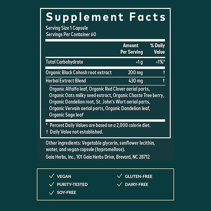 Gaia Herbs Menopause Support Daytime - Helps Support Hormone Balance & Well-Being for Women* - with Vitex, Black Cohosh, St. John's Wort & Oats - 60 Vegan Liquid Phyto-Caps (60 Servings)