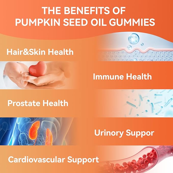 Sugar Free Pumpkin Seed Oil Gummies - 5000mg Per Serving with Saw Palmetto, Organic Pumpkin Seed Oil Supplement for Hair Growth & Skin Health, High Extract for Women and Men, 120 Count
