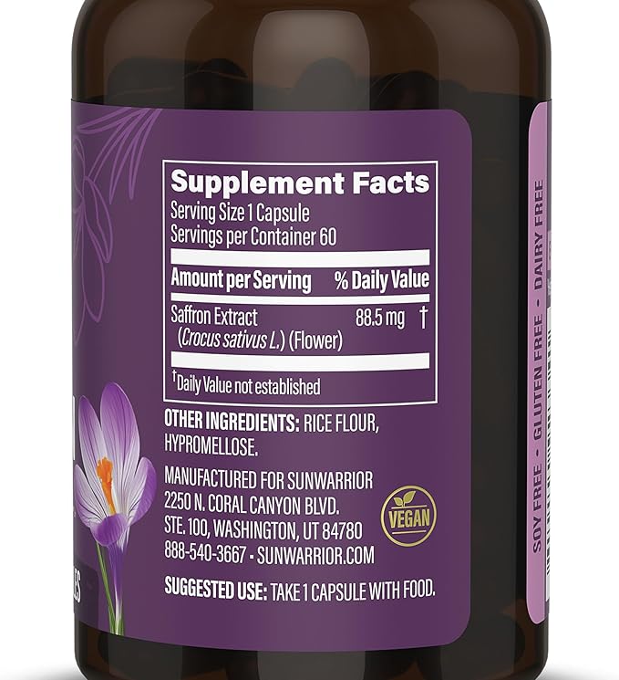 Saffron Extract Supplements Capsules 88.5 mg - Plant-Based Mood & Relaxation Supplement for Mental Clarity Focus & Emotional Balance - Vegan Daily Antioxidant for Stress Support Eye Health 60 Servings