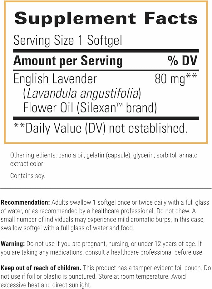 Integrative Therapeutics Lavela WS 1265 - Silexan Supplement for Sleep & Stress Support* - Lavender Essential Oil - 60 Softgels (60 Servings)