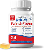 Dr. Kids Children’s Pain and Fever Gummy Bite - Chewable Acetaminophen for Kids Ages 2-11, Pre-Measured Soft Chews for Headache, Sore Throat, Cold and Flu, Orange Vanilla Flavor, 24 Count