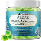 duwhot Vegan Omega-3 Gummies for Women, Algae DHA & EPA 1000mg, with CoQ10, Astaxanthin, Fish Oil Supplement Alternative for Adults, Heart & Brain Health, 60 Count