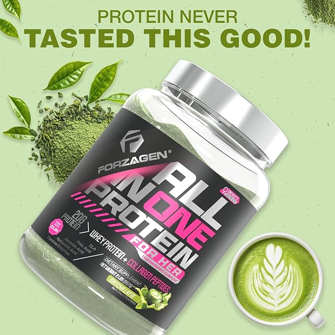 Forzagen All in One Protein for Her, Protein Powder for Women with Collagen Peptides (2 Pound (Pack of 1), Matcha Latte)