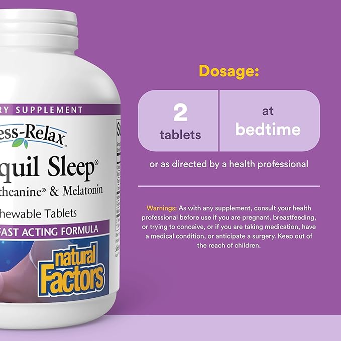 Natural Factors Tranquil Sleep - Calm Sleep Health Supplement - Relaxation Support Supplement with Melatonin & 5-HTP - 120 Chewable Tablets (60 Servings)