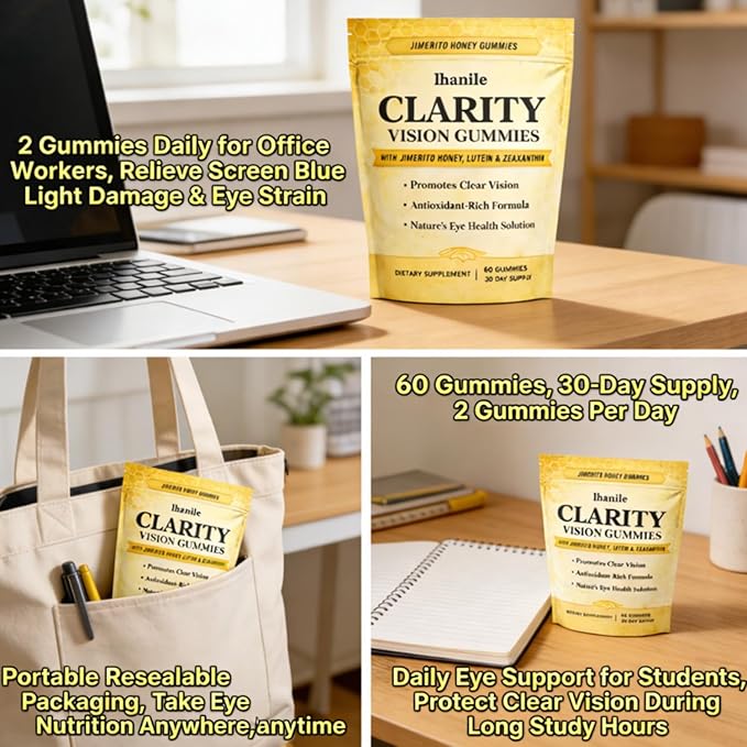 lhanile Clarity Vision Gummies, Helps Reduce Screen Strain, 60 Count