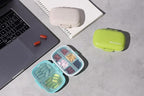 MEACOLIA 3 Pack 8 Compartments Travel Pill Organizer, Daily Pill Case Small Pill Box for Pocket Purse, Portable Pill Container Medicine Vitamin Organizer (Blue, Green, Khaki)