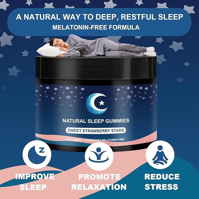 ZAYMAN Melatonin Free Sleep Gummies, Natural Sleep Aid Gummies with L-Theanine, Magnesium Glycinate, Valerian Root, Passionflower - Sugar Free, Strawberry Flavor, Vegan, 60 Count