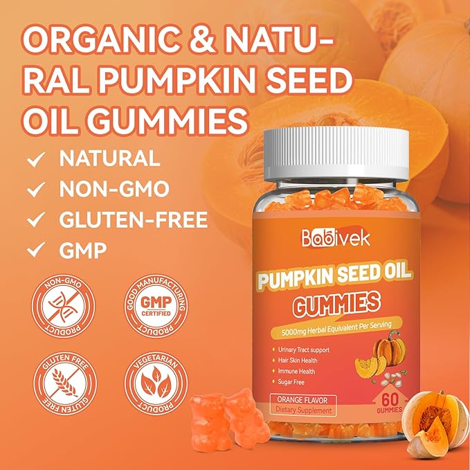 Sugar Free Pumpkin Seed Oil Gummies - 5000mg Per Serving with Saw Palmetto, Organic Pumpkin Seed Oil Supplement for Hair Growth & Skin Health, High Extract for Women and Men, 120 Count