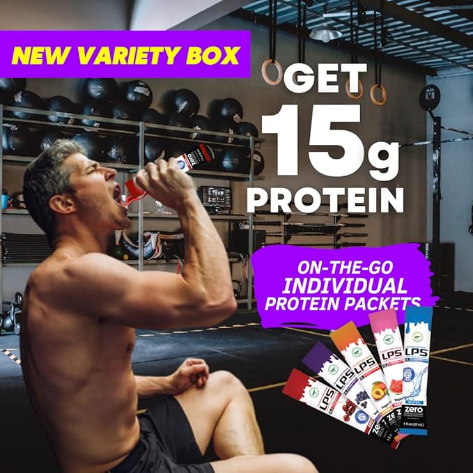 Nutritional Designs LPS Liquid Collagen & Whey Protein Supplement - Non-GMO Drink, Sugar-Free - Promotes Healthy Skin & Hair for Men & Women, Variety Box, Single Serve (60 Packets)