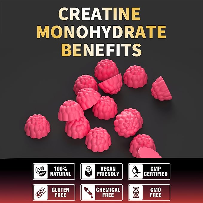 Creatine Monohydrate Gummies for Men & Women-5g of Creatine Monohydrate per Serving - Sugar Free,Vegan, Peach Flavor, 120 Count