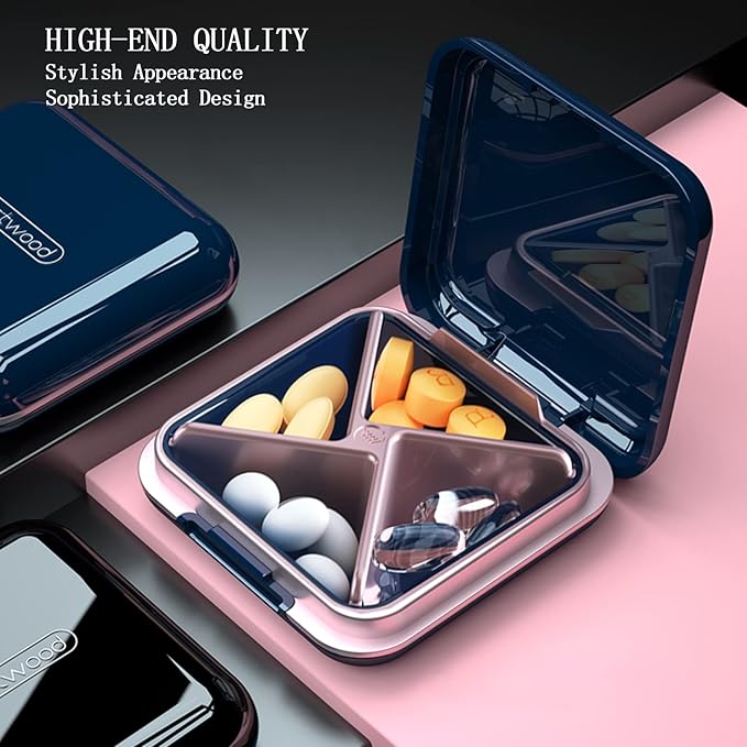 DUBSTAR Travel Pill Organizer Moisture Waterproof Small Pill Box for Pocket Purse 4+6 Compartments Portable Pill Case Medicine Vitamin Holder Container Blue