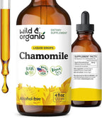 Wild & Organic Chamomile Flowers Drops - Add to Tea for Relaxation Support - 500 mg Chamomile Extract Liquid Drops - Calming Herbal Supplement - 56-Day Supply - Vegan, Sugar & Alcohol-Free - 4 fl oz