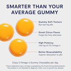 Omega 3 Gummy Chewables - 90 Gel Chews, 30-Day Supply, Citrus Flavor - 1760mg Ultra-Pure rTG Omega 3 for Eye, Heart, Brain, Joint & Immune Health