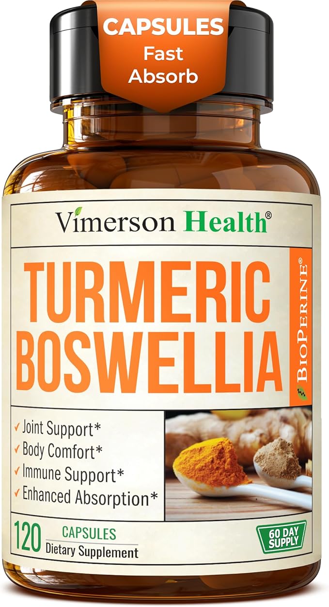 Boswellia Serrata Turmeric Supplement for Joint Support & Inflammation Balance – Turmeric Boswellia Supplement with Ginger & Black Pepper Extract for Enhanced Absorption – Non-GMO - 120 Capsules