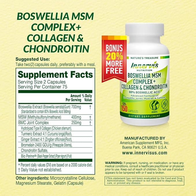 Boswellia MSM Complex 150 Caps – Supports Joint Health | Collagen, Chondroitin, Turmeric