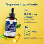 Concentrated Liquid Collagen Peptides Supplement - 30,000mcg Hydrolyzed Liquid Collagen for Women plus Biotin Hair, Skin, Nail Support - Sublingual Drops or Natural Lemon Drink 2x2oz