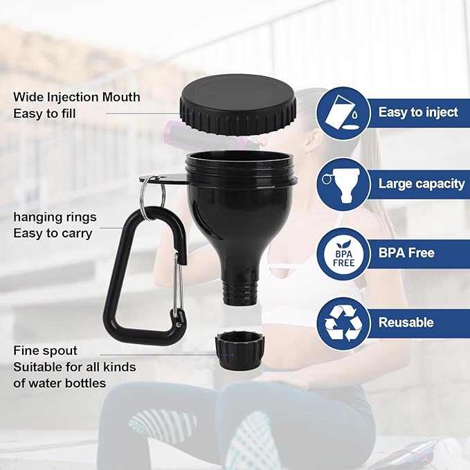 2 Pcs Protein Powder Container, Protein Powder Travel Container, Protein Powder Container to Go, Pre Workout/Gym Supplemen Keychain (Black, 50ml)