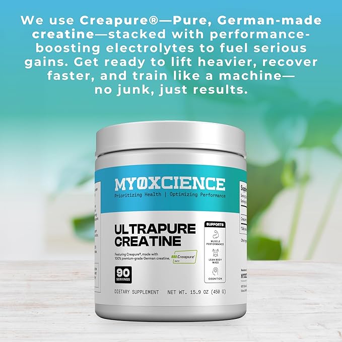MYOXCIENCE Creapure® Creatine | 5 Grams German Creatine Monohydrate Per Serving | Supports Muscle Performance, Lean Body Mass, & Cognition (90 Serving Jar)