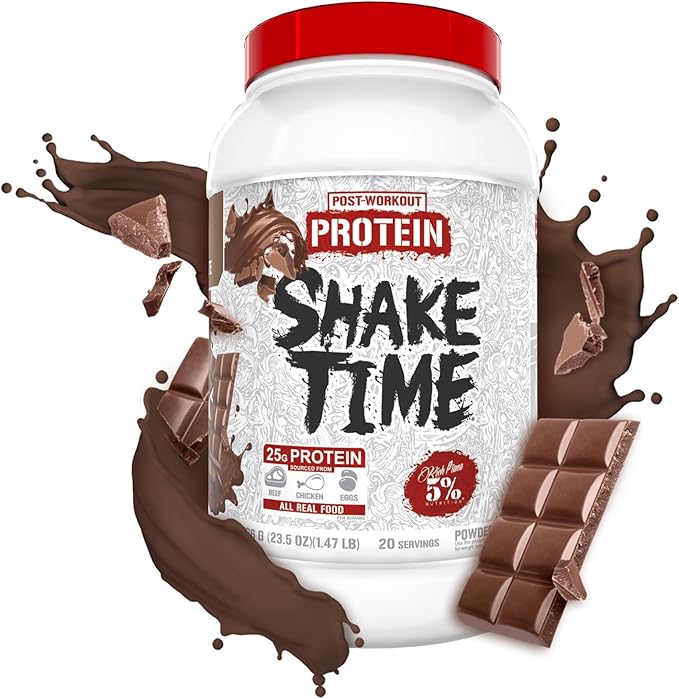 5% Nutrition Rich Piana Shake Time | 24g Animal Based Protein Drink | Grass-Fed Beef Isolate, Chicken, Egg | No Sugar or Soy (Chocolate)