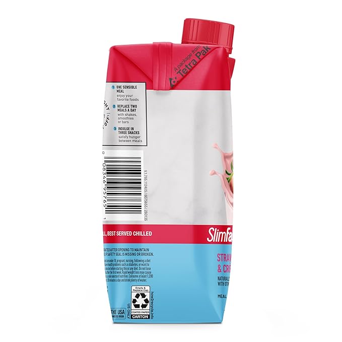 SlimFast Meal Replacement Shake, Original Strawberries & Crème, No Added Sugar, Meal Replacement Shakes, 10g Ready to Drink Protein, 5g Fiber, 25 Vitamins and Minerals, 11 Fl. Oz, 12 Count