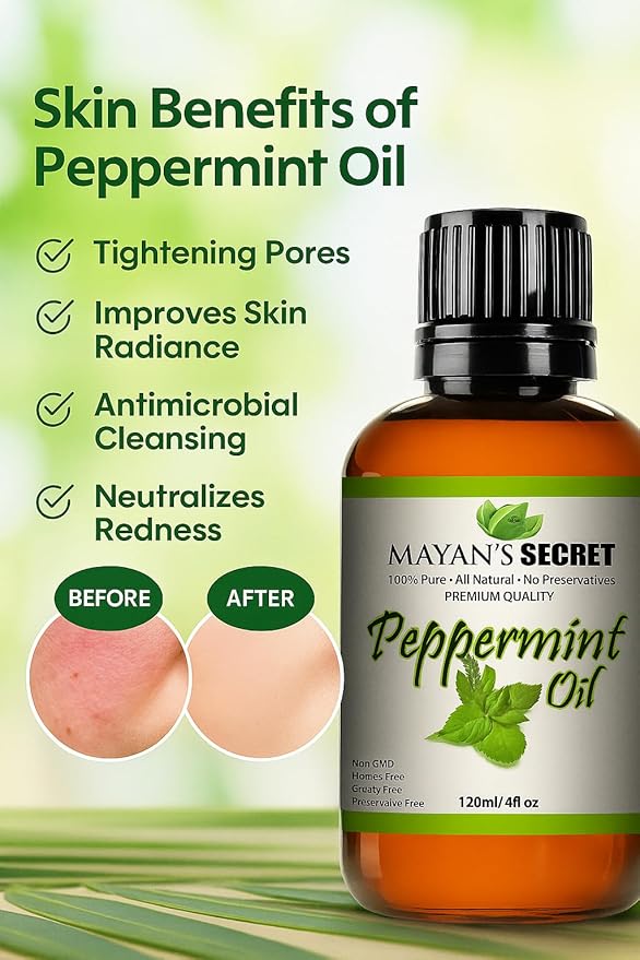 Pure Carrier and Essential Oils for Skin Care, Hair, Body Moisturizer for Face-Anti Aging Skin Care (Peppermint Oil, 4oz)