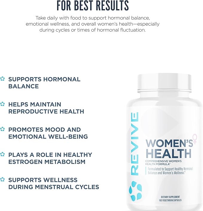 Revive MD Hormone Balance for Women – Hormone Support Supplement w/Myo-Inositol, Chaste Berry, DIM, Vitamins C & E, Evening Primrose Oil – Health & Hormonal Balance (180 Capsules, 30 Servings)