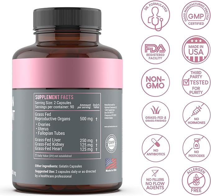 Beef Organ Supplement for Women | Supports Hormone Balance | Ovary, Uterus & Reproductive Nourishment + Liver, Kidney & Heart for Cycle Harmony, Mood Ease & Feminine Energy | 90 Day Supply