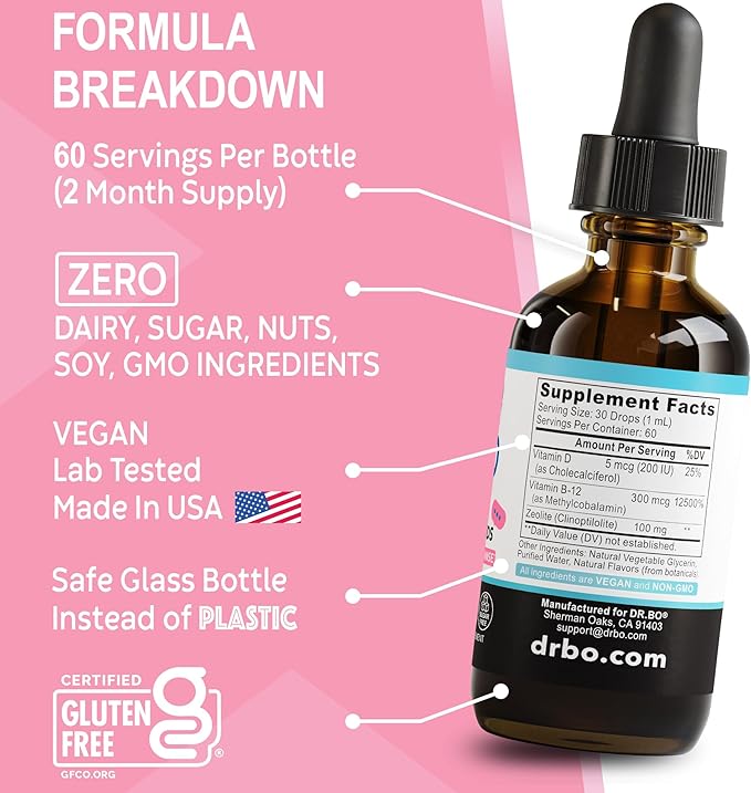 Zeolite Detox for Kids Lingo Drops - Natural Lingo Zeolite Drops for Kids Methylated B12 & D3 Advanced Clinoptilolite - Pure Extra Clinoptilolite Leap Liquid Detox Body Cleanse Supplement Ages 3+, 2oz
