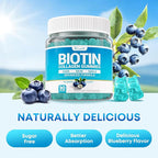 Biotin Gummies 10,000mcg with Collagen - 23-in-1 Hair Growth Gummies for Women & Men - Hair Skin and Nails Gummies with Keratin & Saw Palmetto - Sugar Free Non-GMO, Blueberry, 180 Count