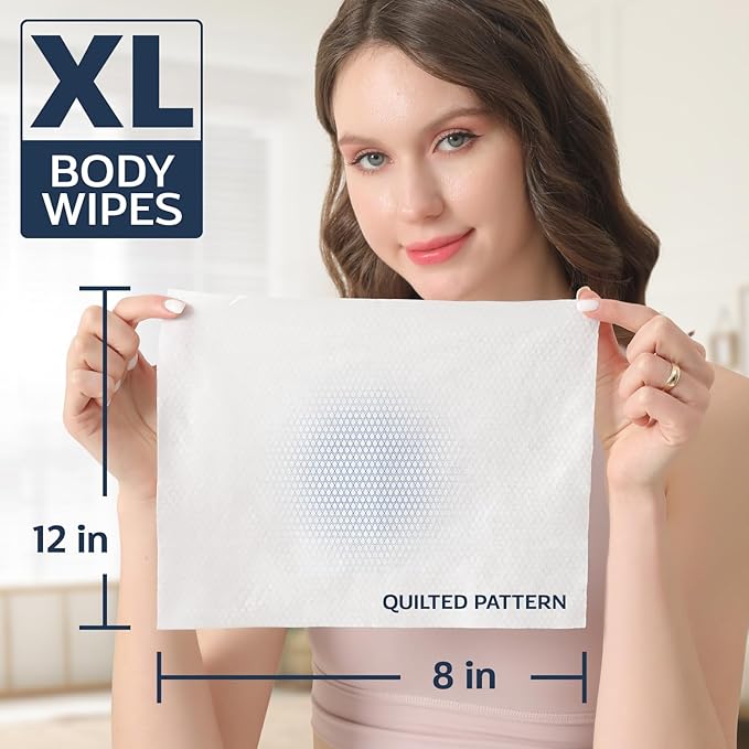 60 XL Shower Wipes – Body Wipes for Adults Bathing No Rinse – 6 Packs of 10 – Extra Moist Bath with Aloe & Vitamin E for Camping, Travel, Gym & Bedridden Care