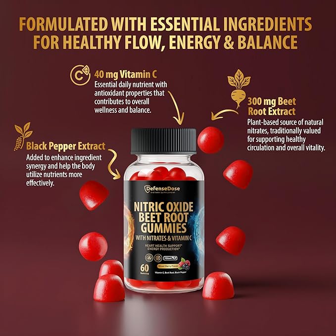 Beet Root Gummies - Advanced Nitric Oxide Blood Pressure & Heart Soft Chews Support Supplement - Men Women Natural Chewable Beets for Cardiovascular Health & Energy - Sugar-Free Vegan