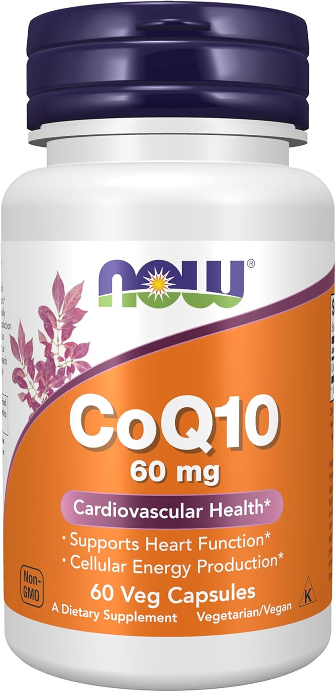 NOW Foods Supplements, CoQ10 60 mg, Pharmaceutical Grade, All-Trans Form of CoQ10 Produced by Fermentation, 60 Veg Capsules