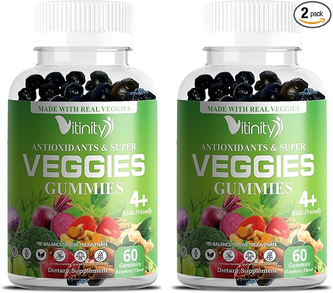 VITINITY Super Greens Multivitamin Gummies | Made with 30 Real Superfood Veggies, Herbs, Fruit for Adults & Kids to Boost Immunity, Skin & Gut Health | Non-GMO, Gluten-Free & Sugar-Free 60-Day Supply
