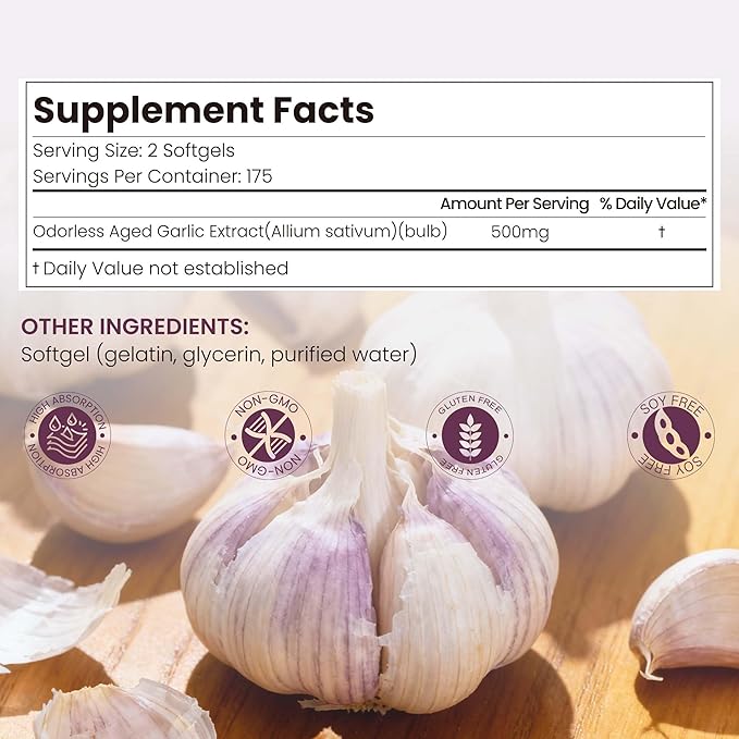 10000mg Aged Garlic Extract | 350 Softgels | Odorless Garlic Supplements | Antioxidant Support & Cognitive Function | Pure Allium Sativum 20:1 Extract | Non-GMO, Gluten-Free