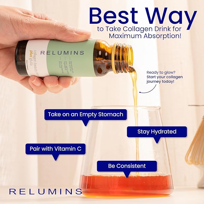 Relumins World's Most Advanced Collagen Drink - 10,000mg w/Glutathione & Antioxidants | USA's No.1 Liquid Collagen, Anti-Aging Spring Glow Essentials | Apple Flavor | Made in USA - 20 Bottles