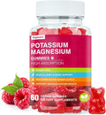 Potassium Magnesium Gummies - Magnesium Glycinate B6,D3 & Potassium Citrate for Leg Cramps,Muscle,Electroyte for Adults Kids,Sugar-Free - 60 Raspberry Gummies