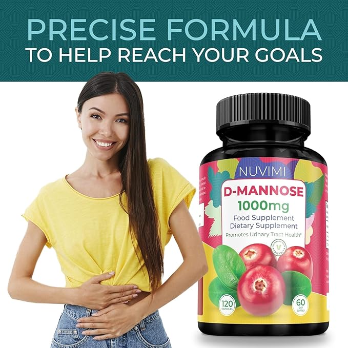 D Mannose 120 Capsules - 1000 mg per Dose - Dietary Supplement Helps Promote Urinary Tract Health - Natural Vegan UTI Defense