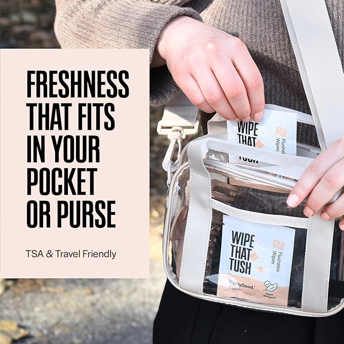 Wipe That Tush On-The-Go Flushable Wipes - 4 Packs of 30 Individually Wrapped Wipes, 120 Total - Fragrance Free - Extra Large & Soft - Hypoallergenic With Aloe & Vitamin E - Septic-Safe