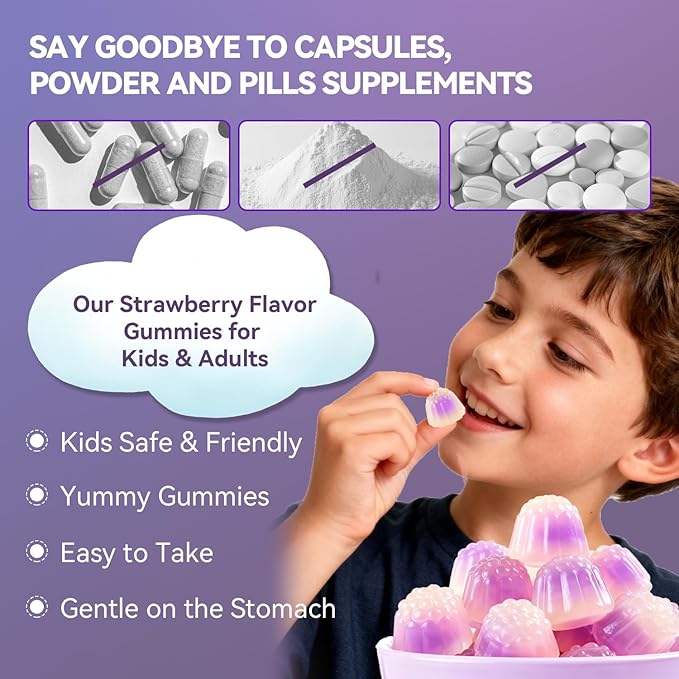 Magnesium Glycinate + Calcium Gummies for Kids Sugar Free Magnesium Gummy Kids Sleep Gummies Melatonin Free Magnesium Supplement for Children Zzz & Relax, Brain, Bone