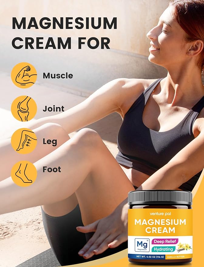 Venture Pal Topical Magnesium Cream, Fast-Absorbing Magnesium Moisturizing Lotion with Coconut Oil, Shea Butter & Hyaluronic Acid, Suitable for Kids