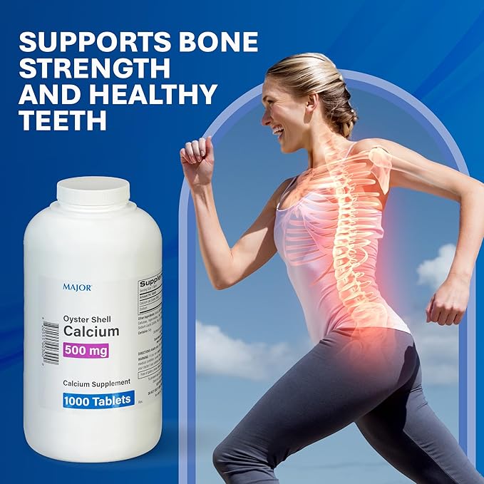 MAJOR Oyster Shell Calcium 500mg - Daily Dietary Supplement for Bone Health and Joint Support, Mineral Supplement for Men and Women, Gluten-Free - 1000 Tablets (3 Pack)