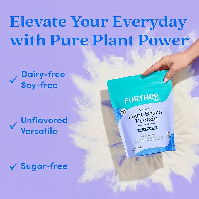 Further Food Organic Vegan Protein Powder Unflavored – 20g Pea Protein with Mushrooms & Seaweed, Non-GMO, Gluten Free, Sugar Free, 20.46 Oz