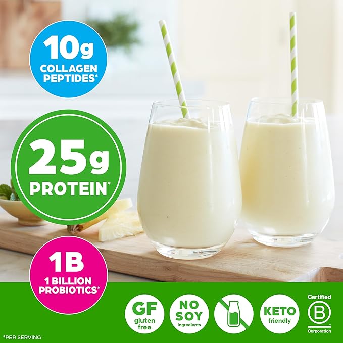 Orgain Protein Powder + Collagen, Vanilla Bean - 25g of Protein, 10g Collagen Peptides, Type I & III, 1B CFU Probiotics, Supports Hair, Skin, Nail, Joint & Gut Health, Gluten Free - 1.6lb