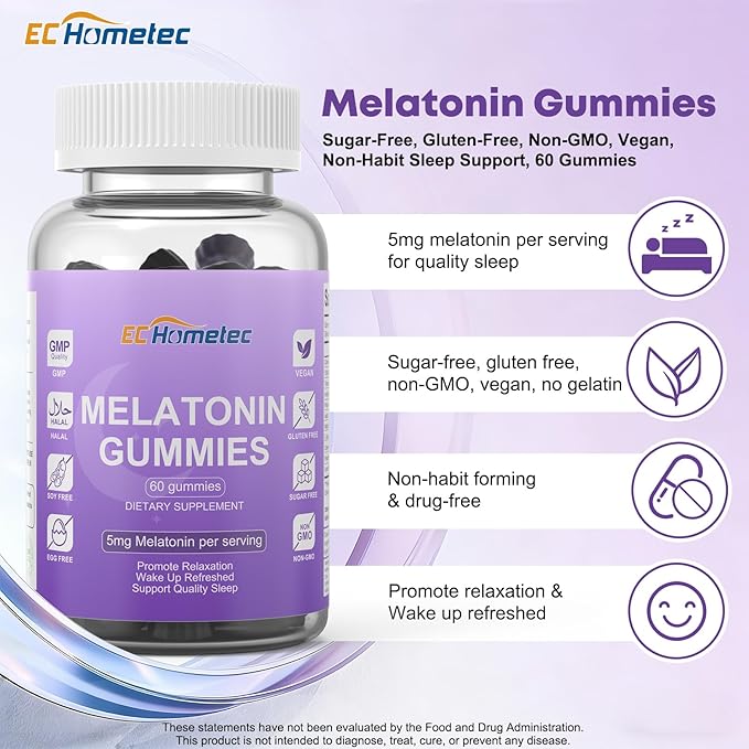 Melatonin 5mg Gummies for Adults – High Potency Fast-Acting Sleep Aid, Sugar-Free Natural Non-Addictive Sleep Support for Falling Asleep Faster & Jet Lag, Mulberry Flavor, 60 Count