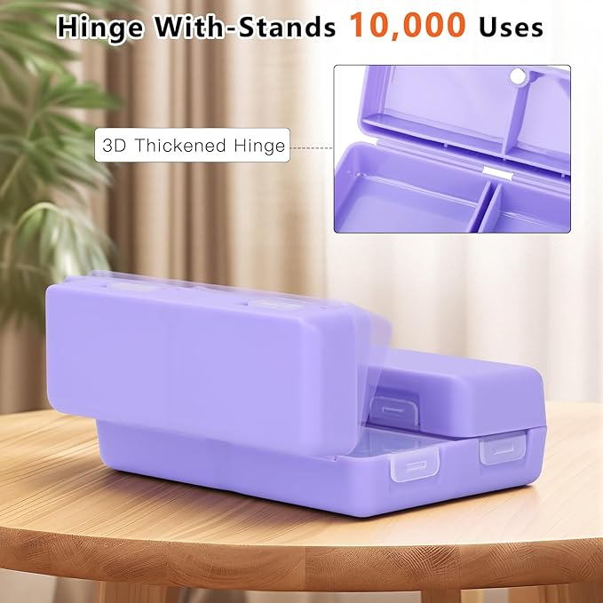 FYY Daily Pill Organizer, 7 Compartments Portable Travel Pill Case, [Folding Design] for Purse Pocket to Hold Vitamins,Cod Liver Oil,Supplements and Medication-Purple