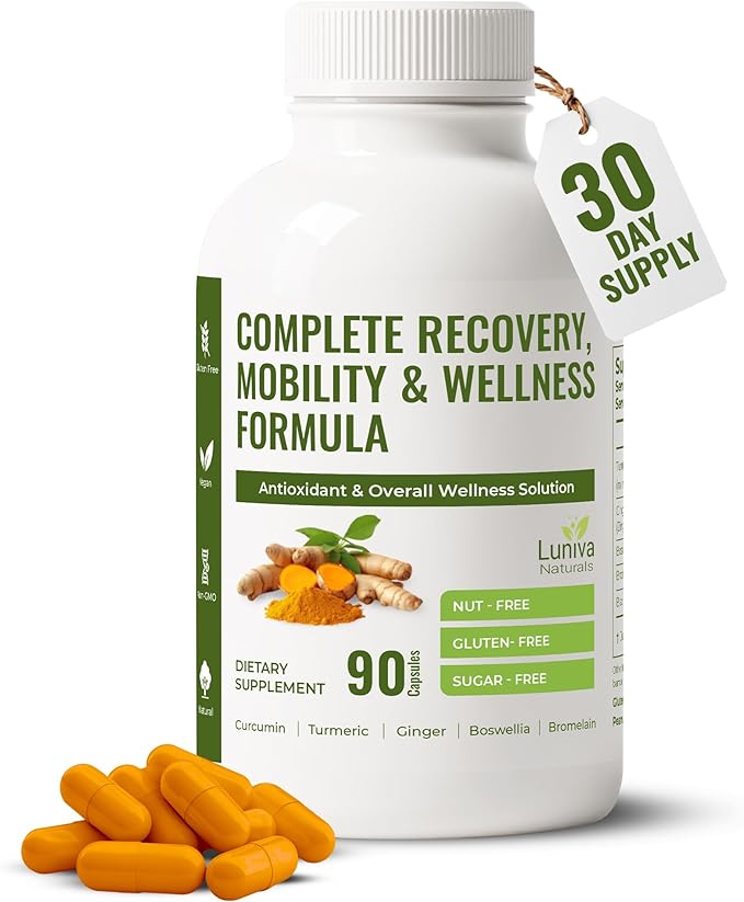 Turmeric Curcumin Supplement with Ginger, Boswellia, Bromelain & Black Pepper – High in Antioxidants – Supports Joint Health, Mobility & Recovery – Natural, Non-GMO, Third-Party Tested – 90 Capsules