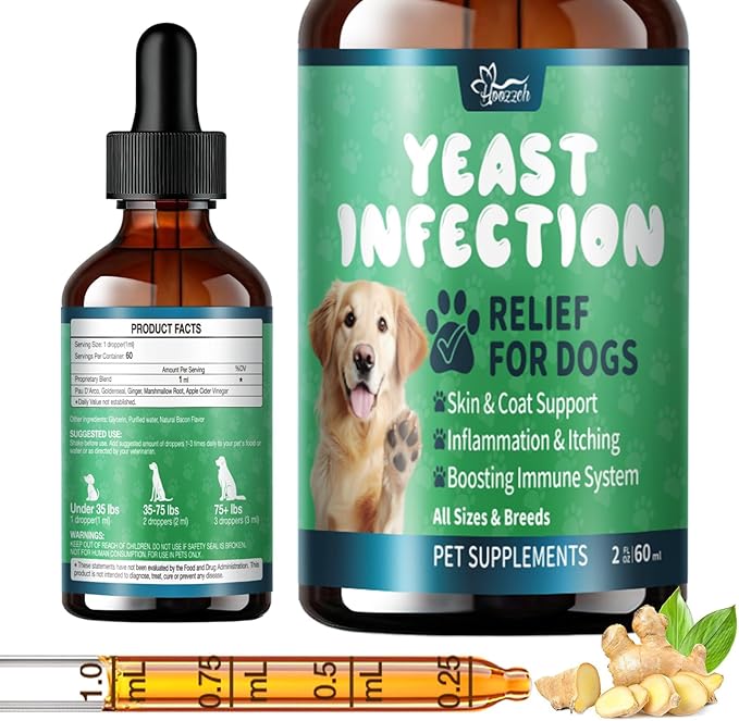 Yeast Infection Treatment for Dogs - 60ml Pet Supplement for Itching, Redness & Odor Relief, Supports Healthy Skin & Coat, Safe for All Dog Sizes & Breeds, Easy-to-Administer Dropper - 6 Packs